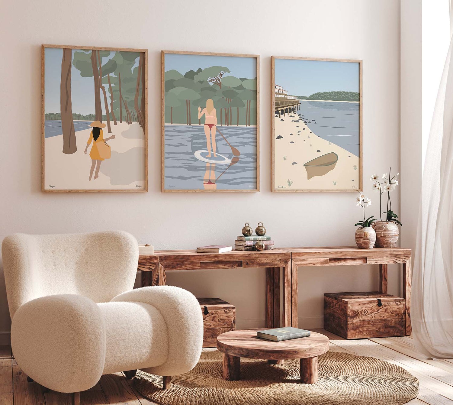 Affiche Biscarrosse encadrée avec 2 autres affiches de la collection Landes