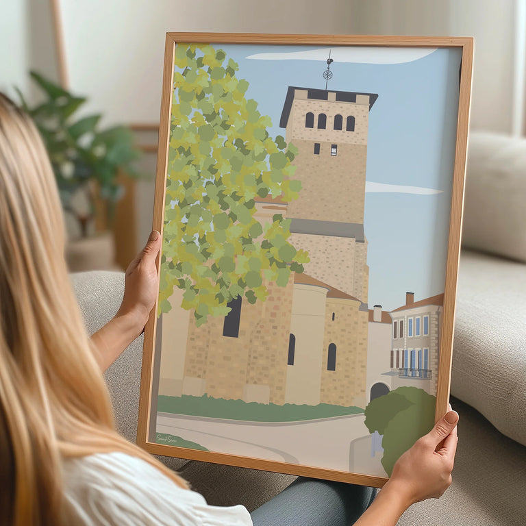 Affiche abbatiale Saint-Sever dans un cadre en bois