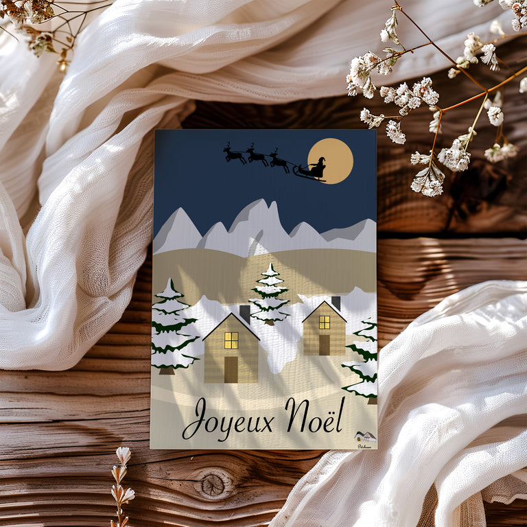 Carte de voeux Noël avec pic du midi d'Ossau en fond