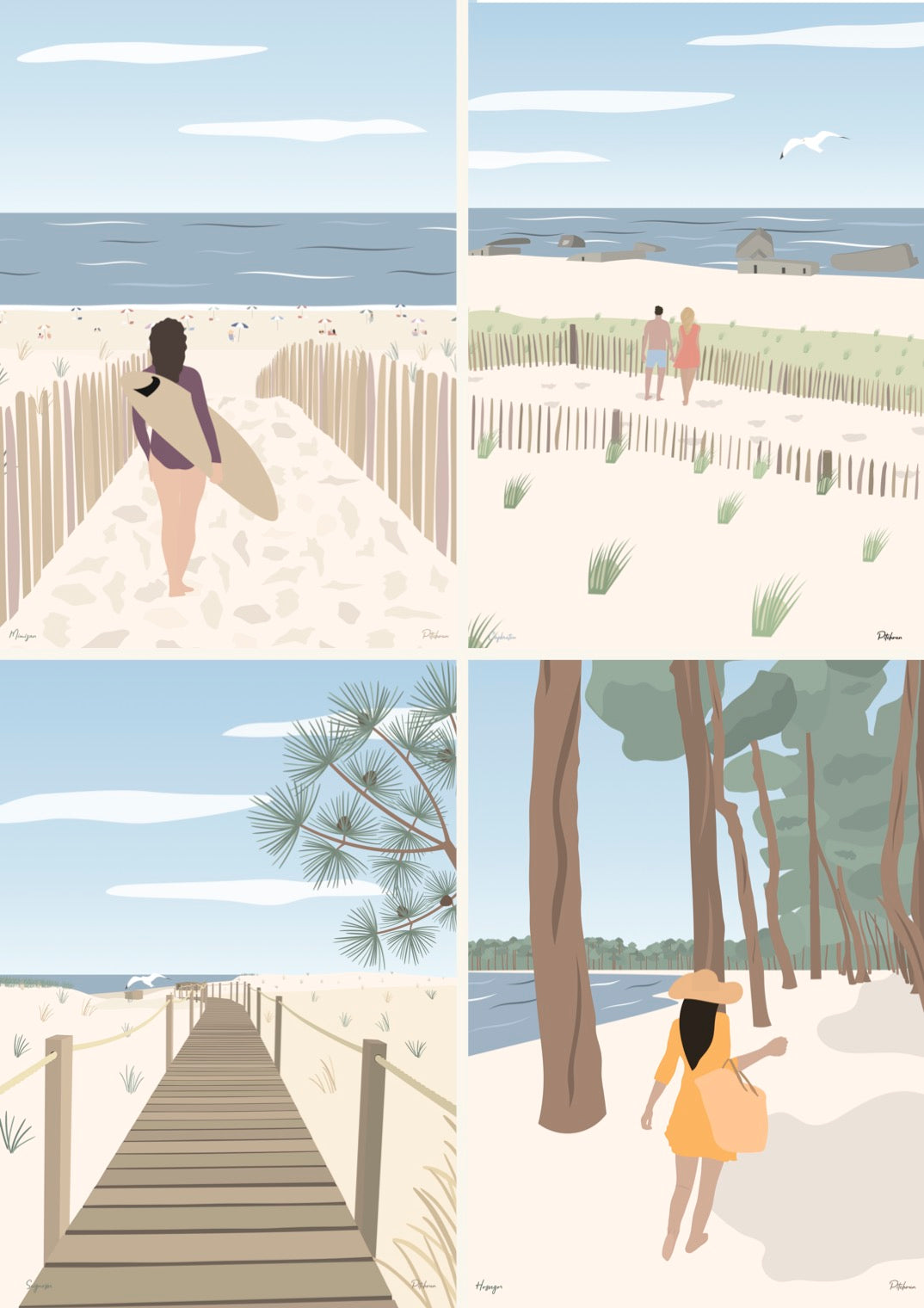 4 affiches des Landes - La côte landaise dans votre décoration intérieure