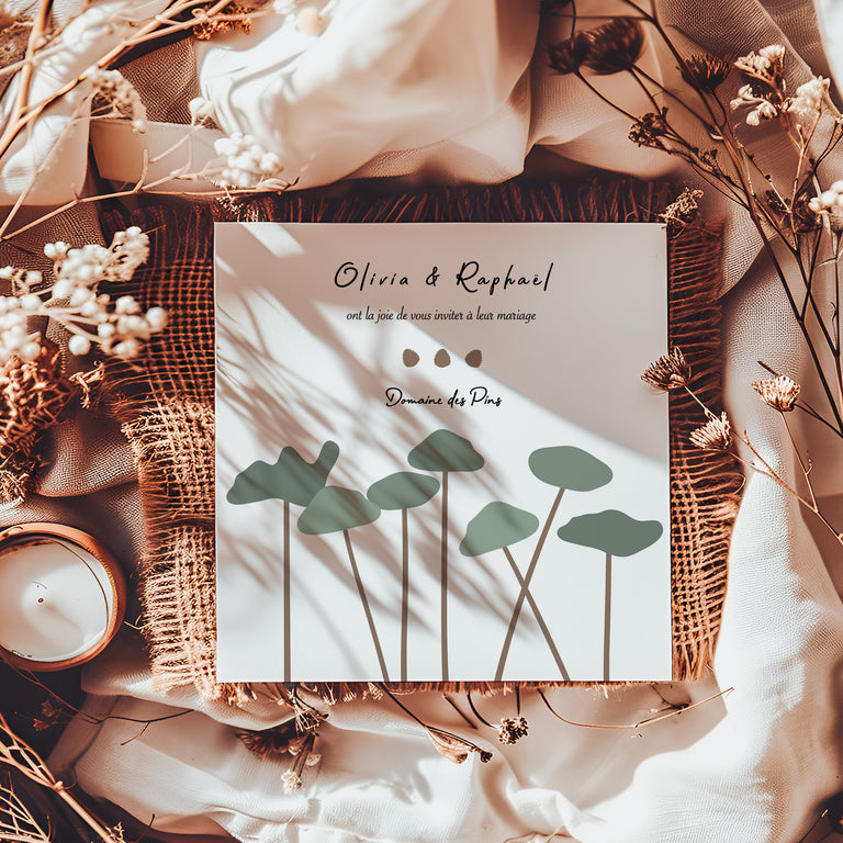 Faire part de mariage carré forêt
