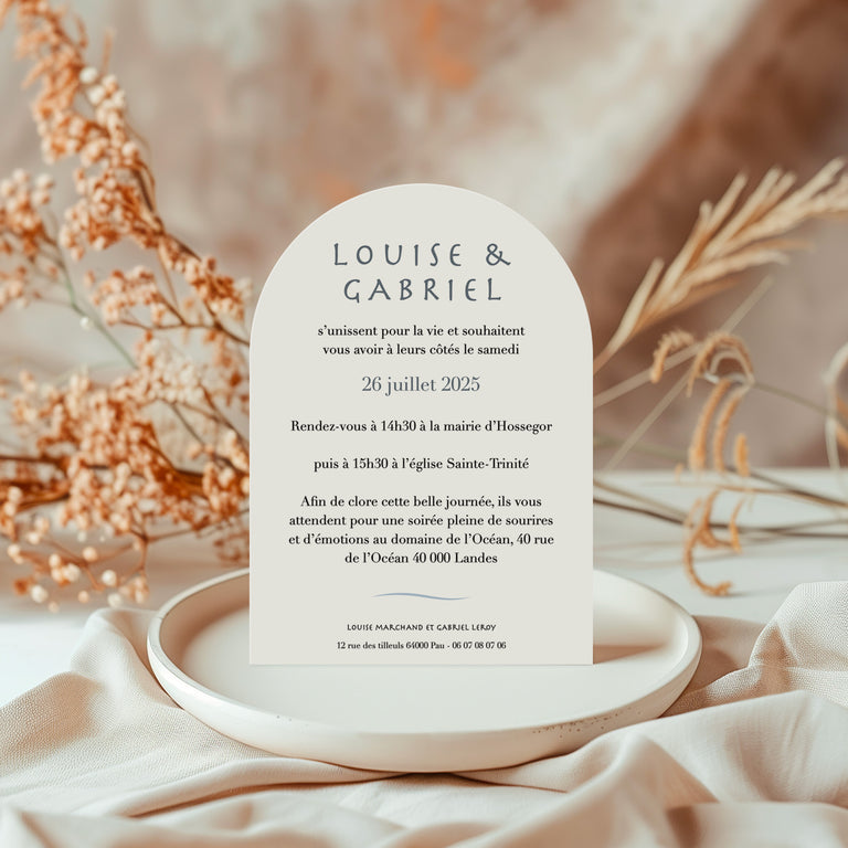 Faire-part arche mariage océan