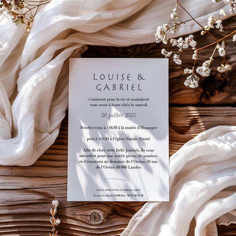Verso du faire part mariage océan