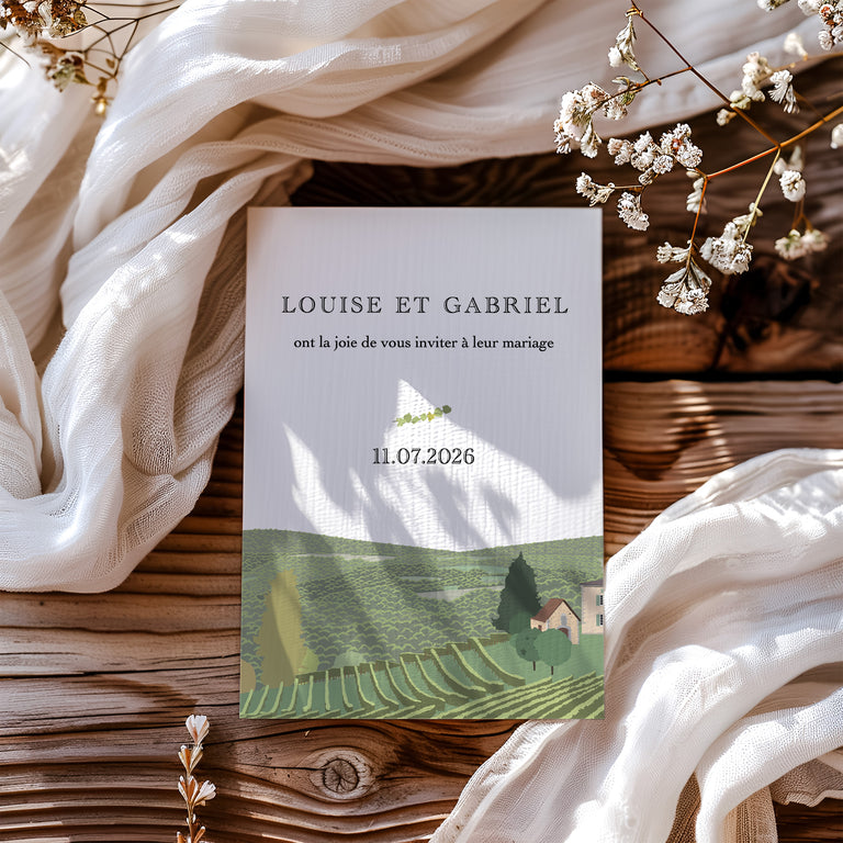 Faire part de mariage texturé avec des vignes