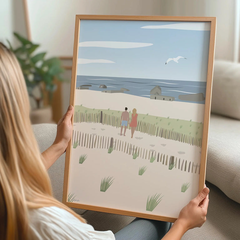 Poster de Capbreton encadré représentant la plage mythique de Santocha