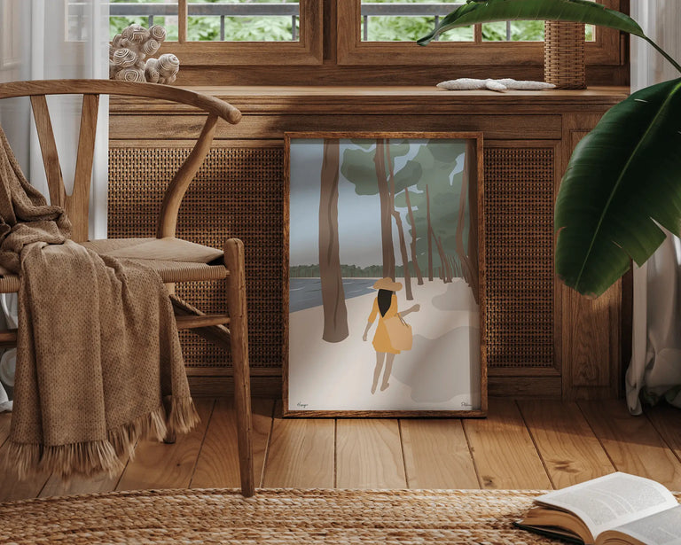 Affiche Hossegor – Poster encadré dans un salon moderne, vue sur le lac et les pins