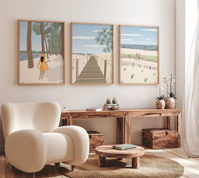 Cadre en chêne pour l'affiche Hossegor – Mise en valeur du poster vintage lac et pins