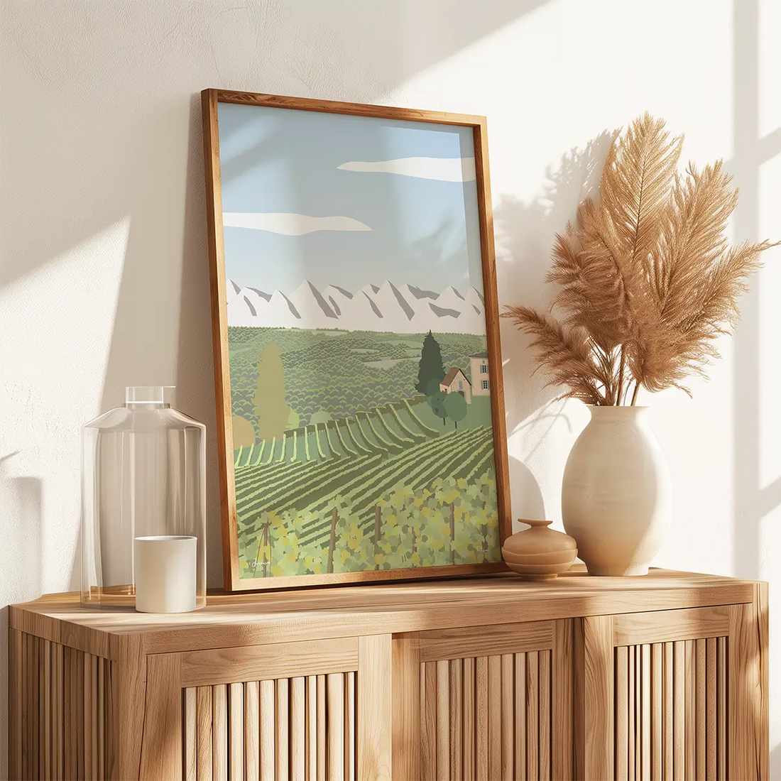 Affiche illustrée encadrée en chêne massif offerte comme cadeau de pendaison de crémaillère
