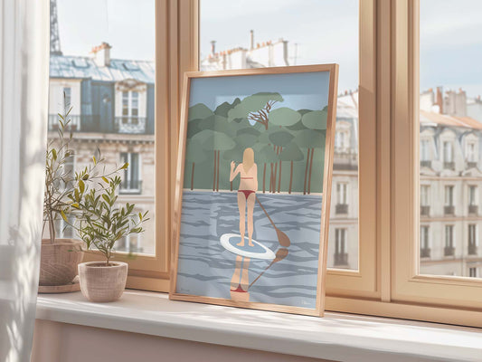 Affiche illustrée de Biscarrosse pour décoration murale landaise