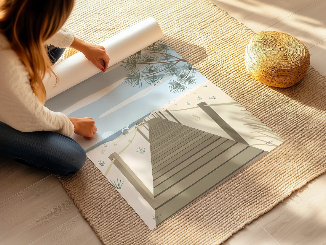 Affiche illustrée de Seignosse pour décoration murale bord de mer