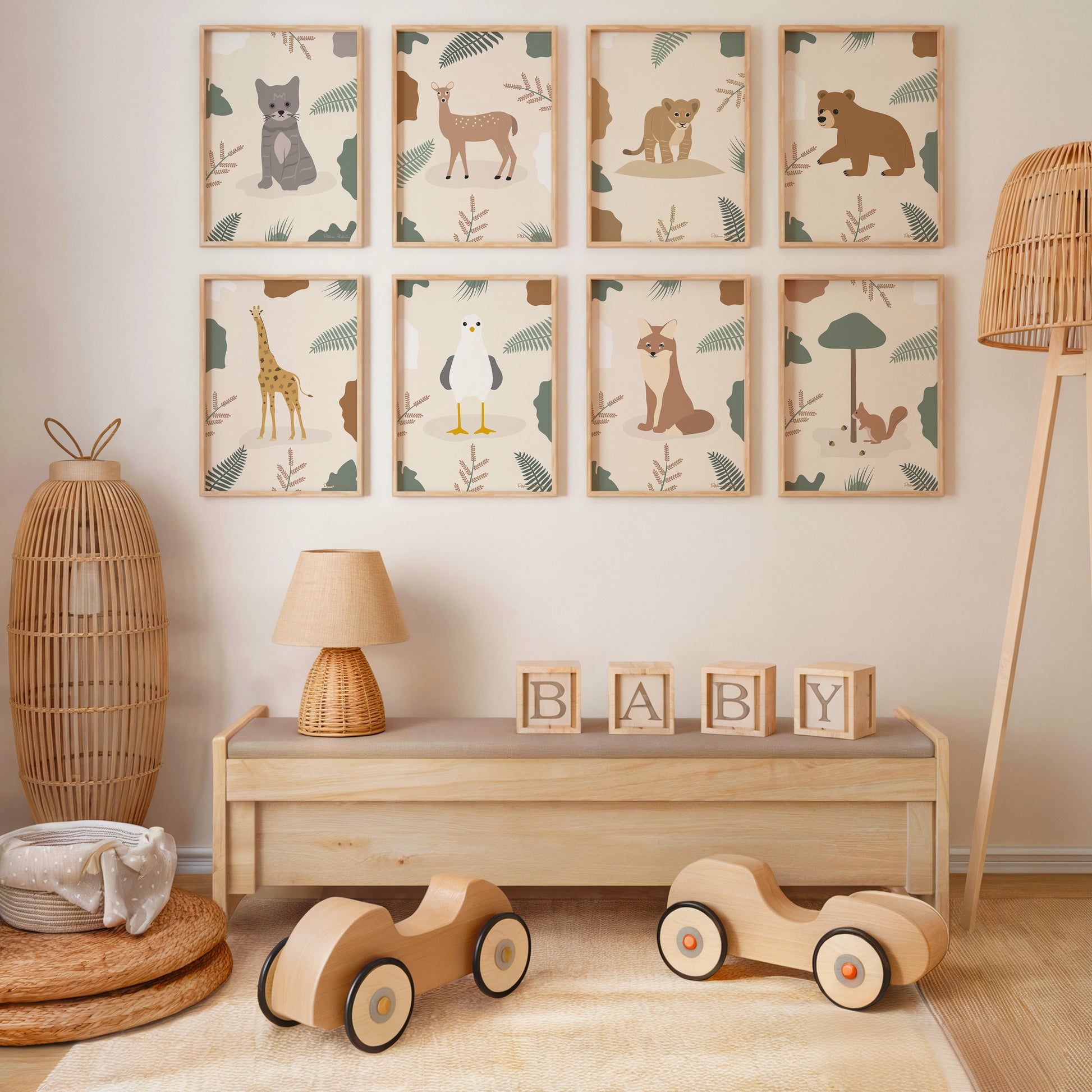 8 affiches déco d'animaux pour chambre enfant