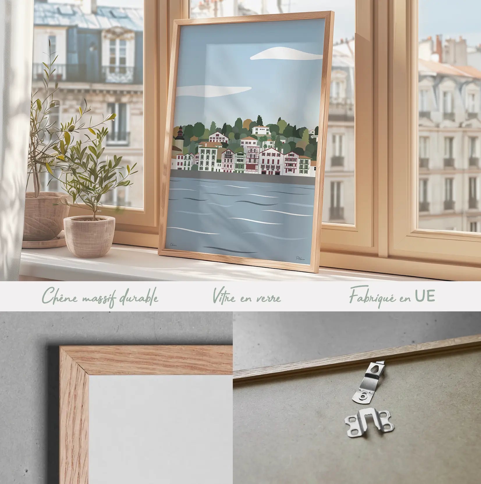 Affiche Ciboure avec un cadre en chêne