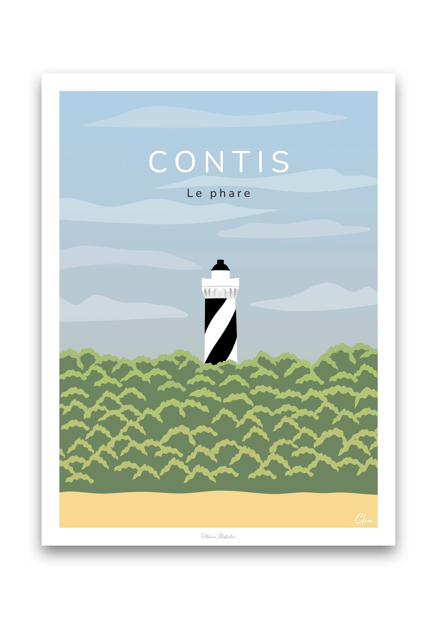 Affiche du phare de Contis dans les Landes qui domine la forêt de pins landaise