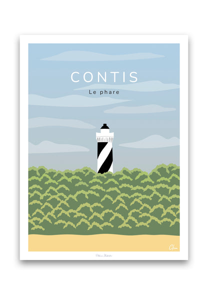 Affiche du phare de Contis dans les Landes qui domine la forêt de pins landaise