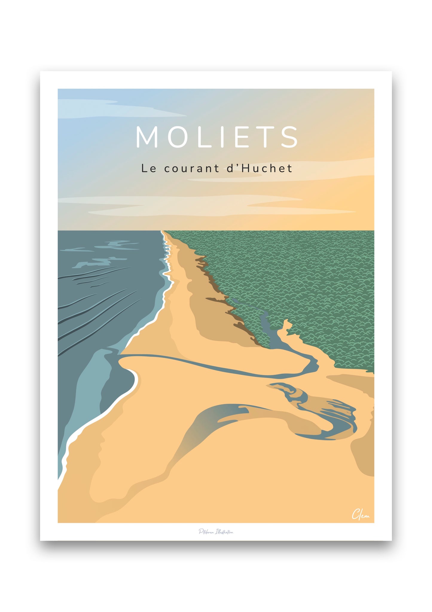 Affiche de l'embouchure du courant d'Huchet à Moliets dans les Landes