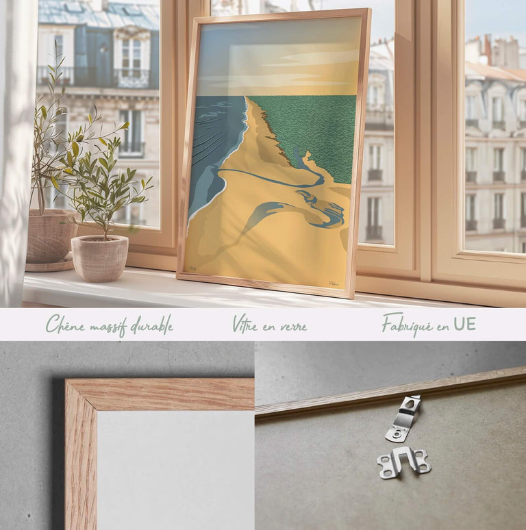 Affiche Moliets avec un cadre en chêne massif durable