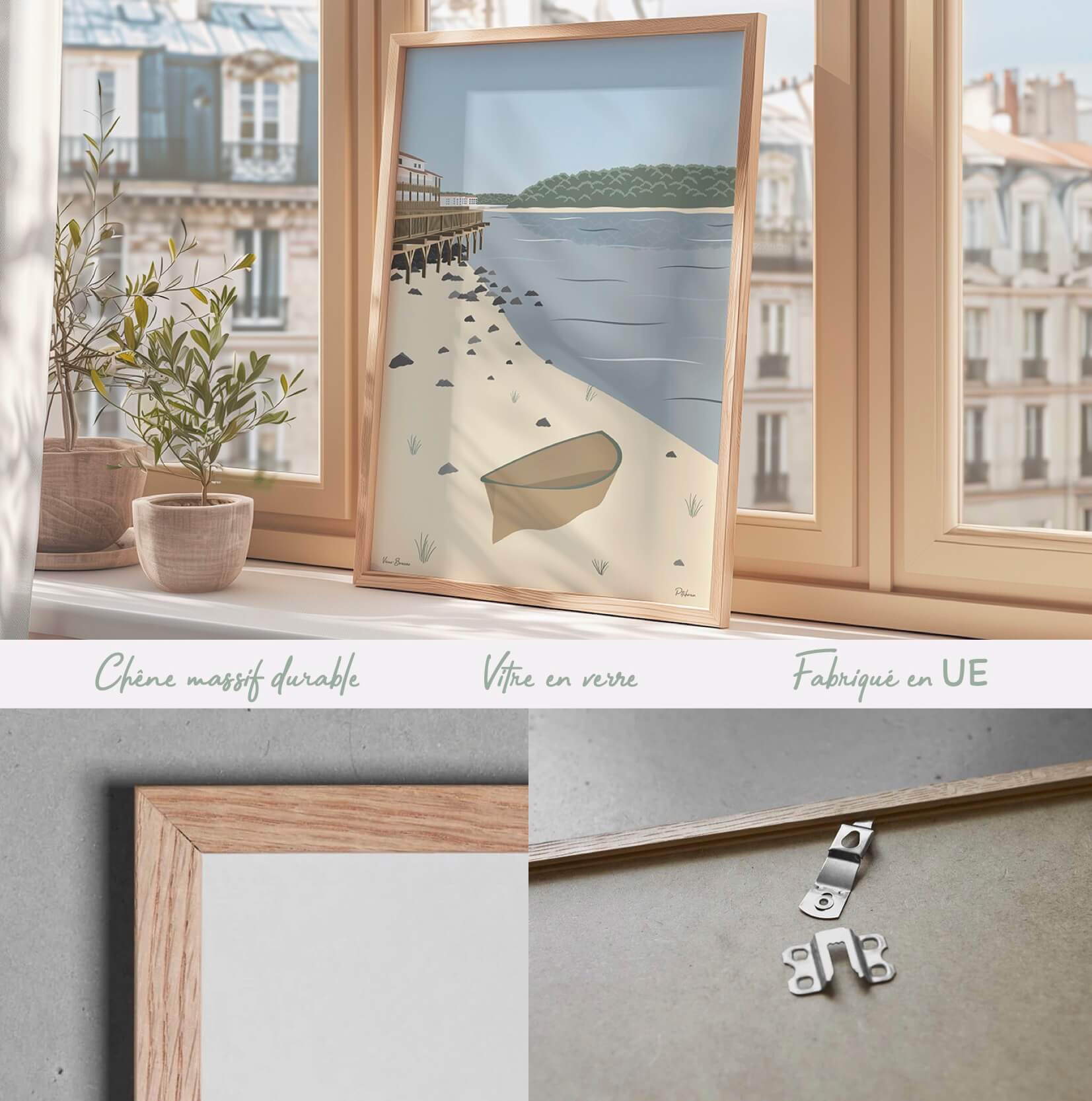 Caractéristiques du cadre en chêne qui sublime le poster Vieux-Boucau