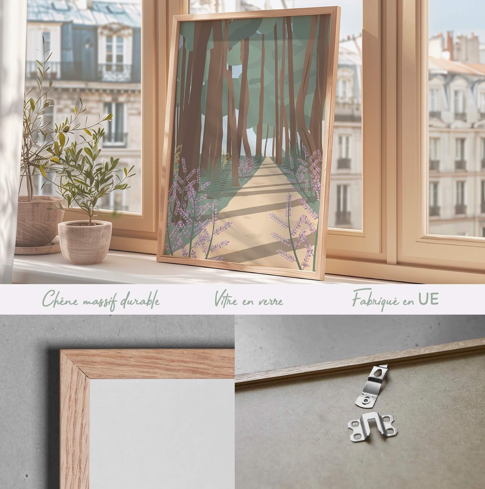 Affiche forêt Landes encadrée dans un cadre en bois