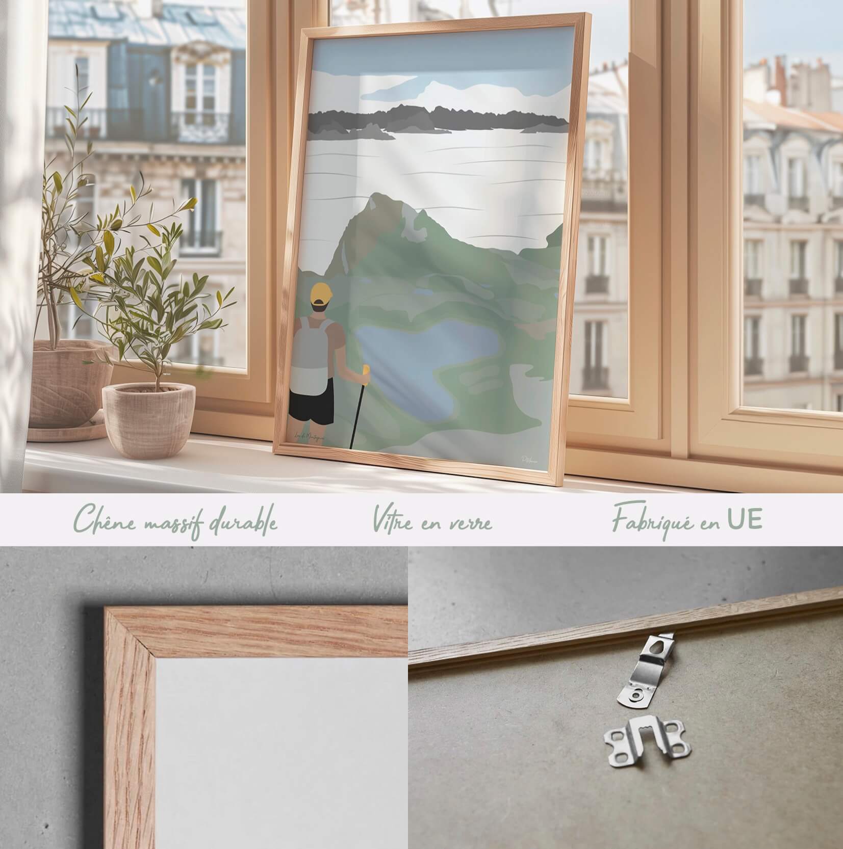 L'affiche du lac du Montagnon avec un cadre en chêne