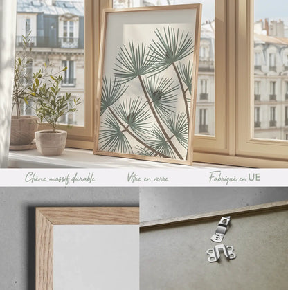 Affiche encadrée d'un pin maritime landais posé sur un rebord de fenêtre