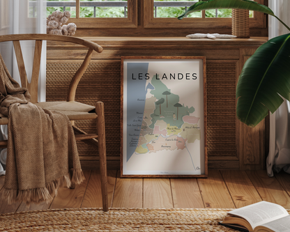 Affiche carte touristique des Landes