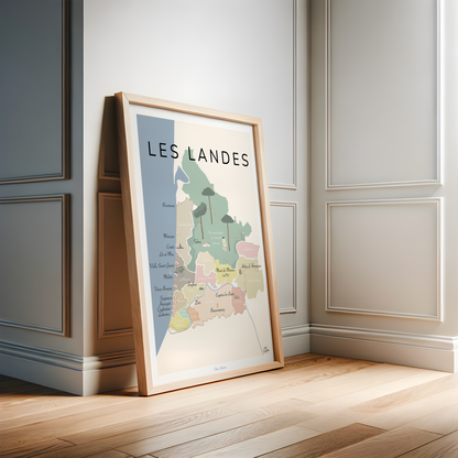 Affiche carte touristique des Landes