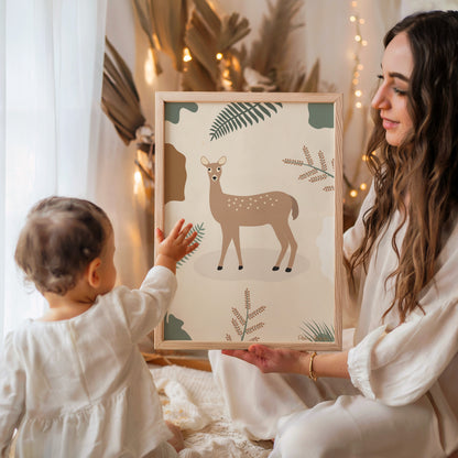 Affiche encadrée d'une biche pour chambre enfant