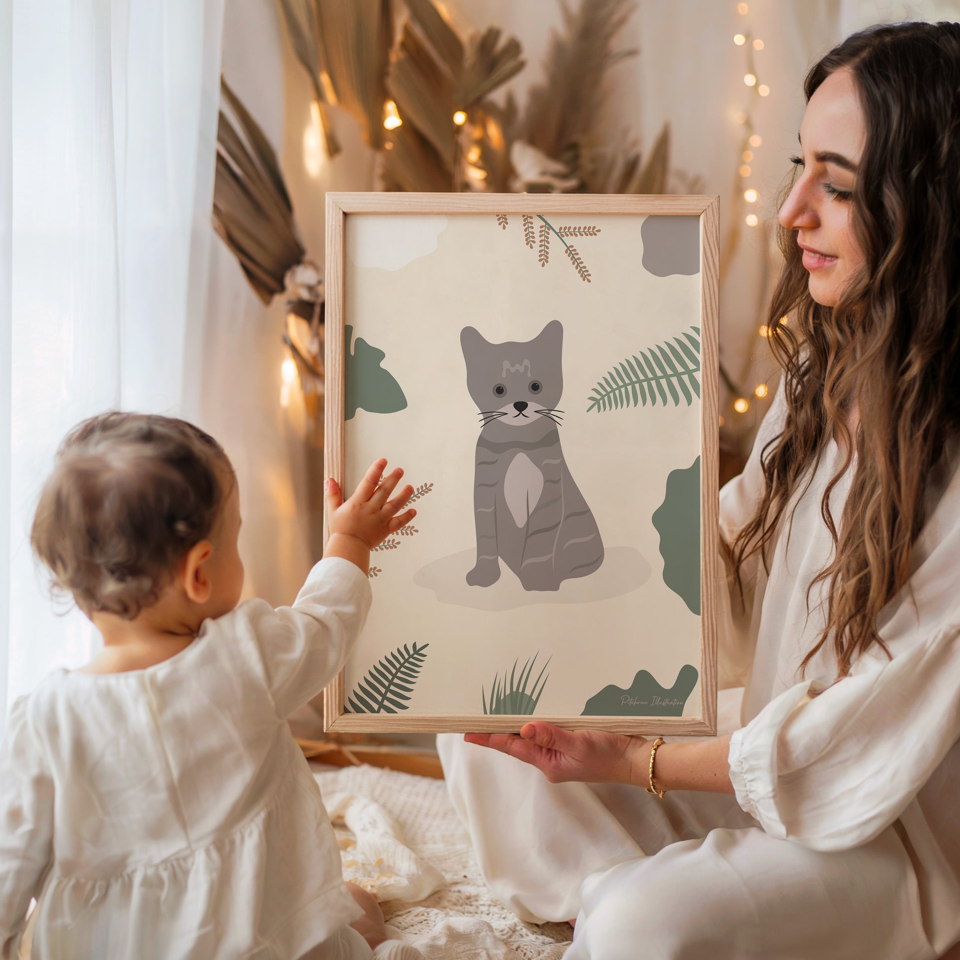 Affiche encadrée d'un chat pour chambre enfant