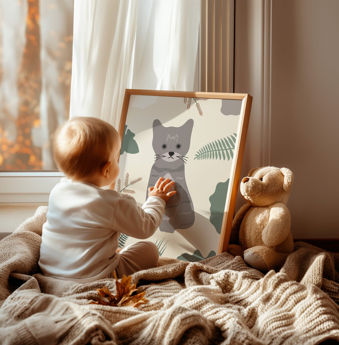 Affiche encadrée d'un chat pour chambre bébé