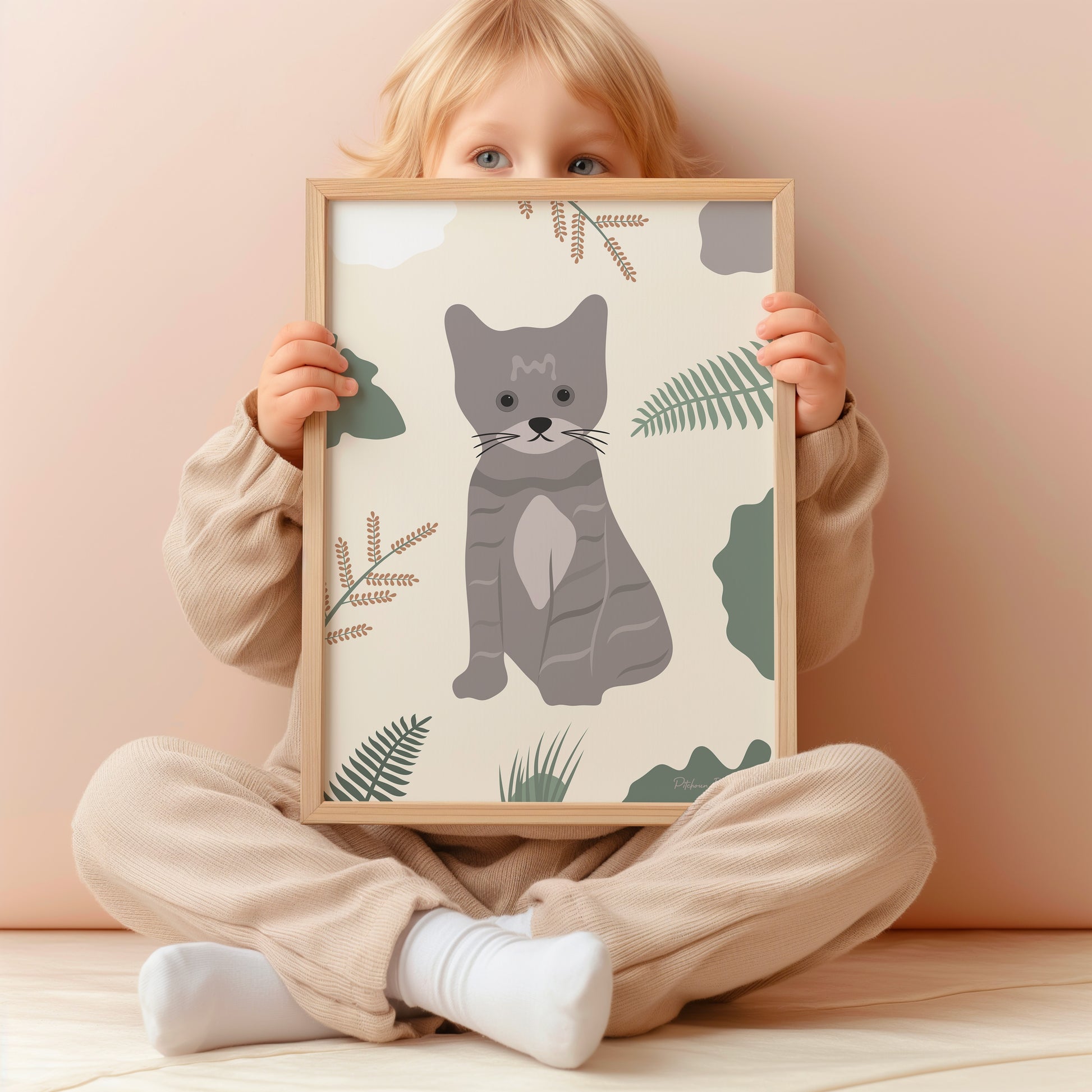 Affiche encadrée d'un chat pour chambre enfant