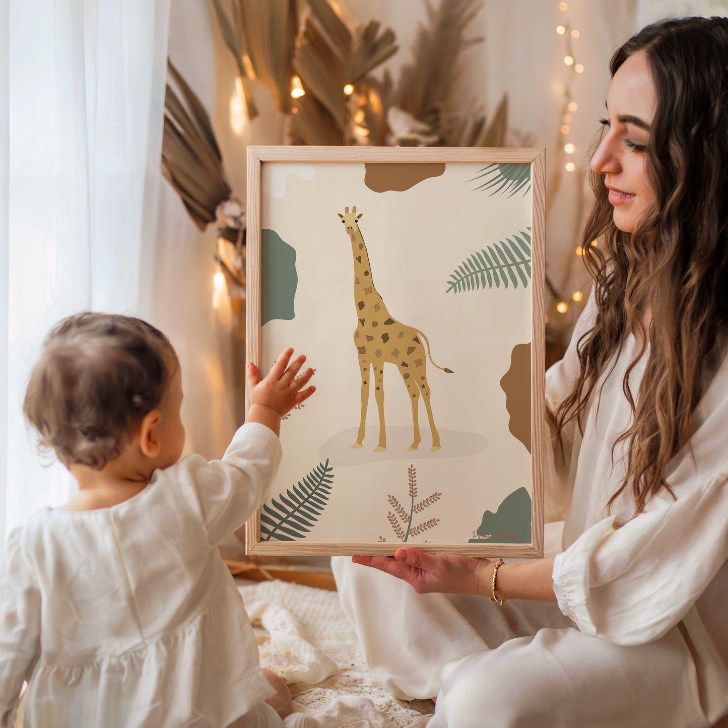 Affiche encadrée d'une jolie girafe pour chambre enfant