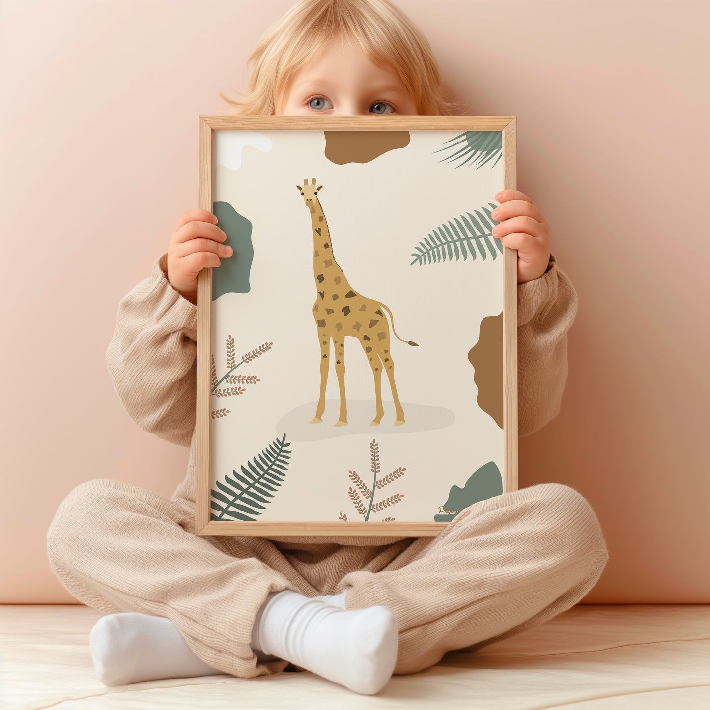 Affiche encadrée d'une jolie girafe pour chambre bébé