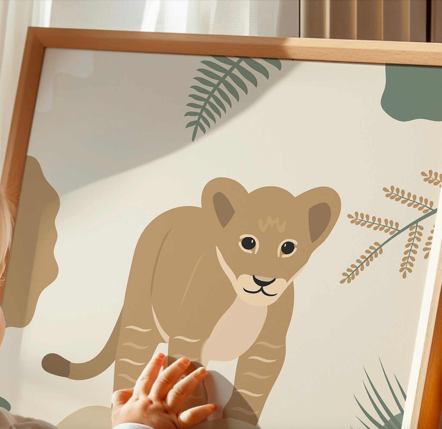 Affiche encadrée d'un lion pour chambre enfant