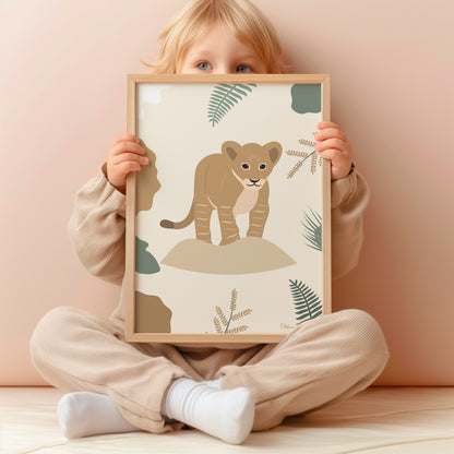 Affiche encadrée d'un lion pour chambre bébé