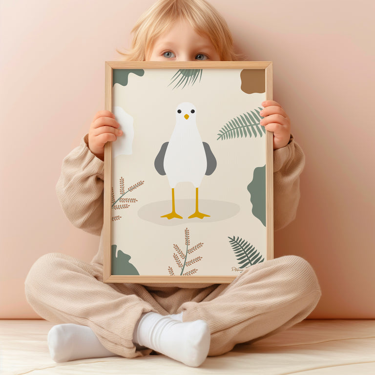 Affiche encadrée d'une mouette pour chambre enfant