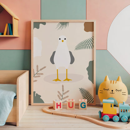 Affiche encadrée d'une mouette pour chambre enfant