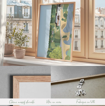 Affiche encadrée de Navarrenx posée sur un rebord de fenêtre dans une pièce de vie