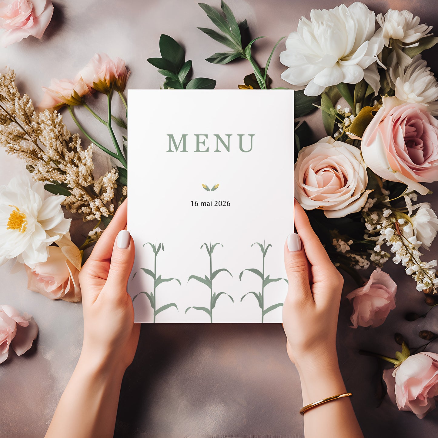 Menu de mariage portrait illustré avec des épis de maïs