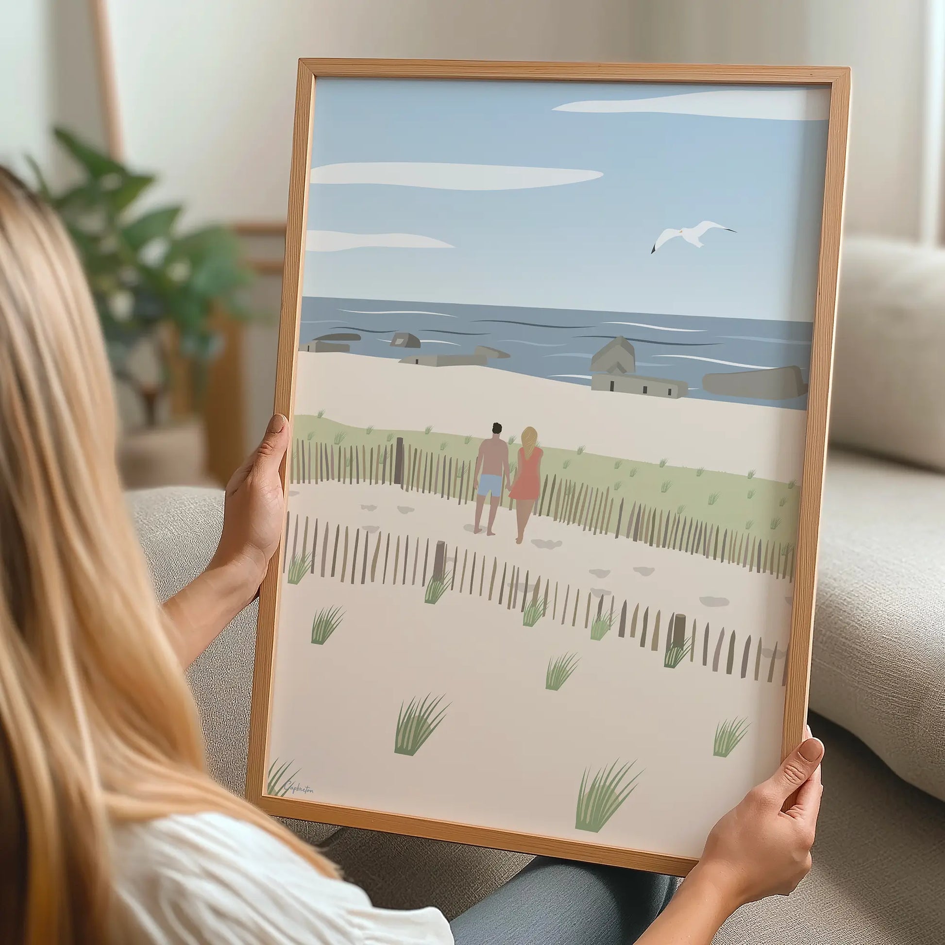 Poster de Capbreton encadré représentant la plage mythique de Santocha