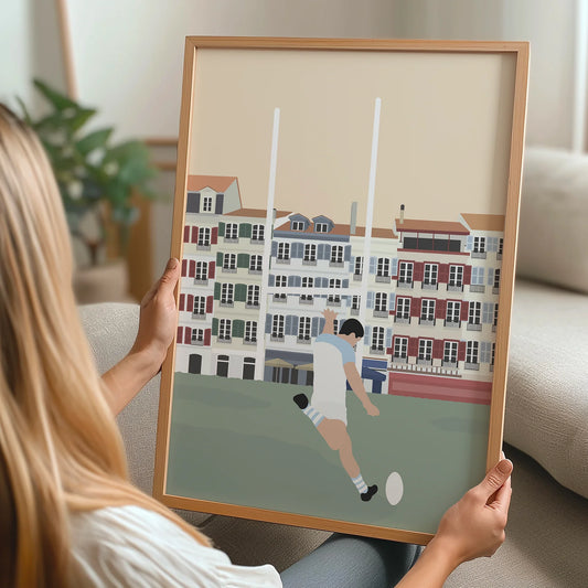 Poster rugby Bayonne encadré issu de ma collection Affiches Pays Basque