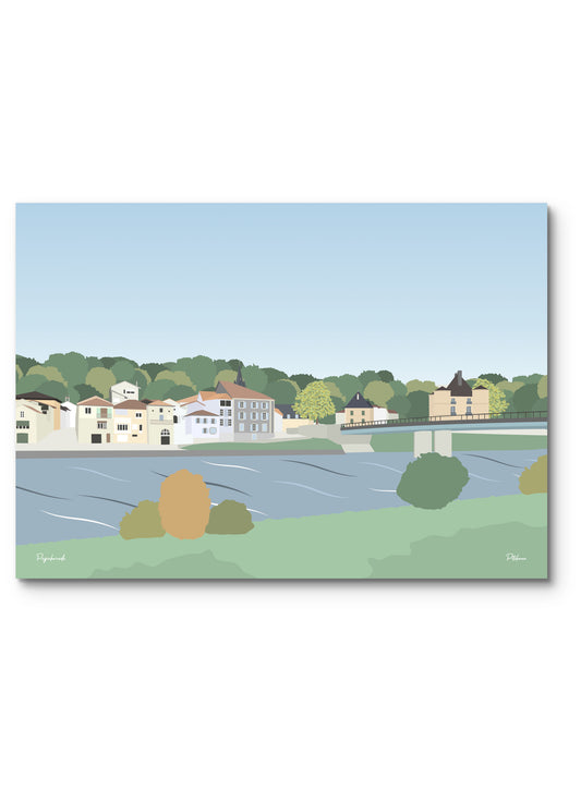 Affiche Peyrehorade illustrée : la ville et son pont, vus depuis la berge des Gaves réunis
