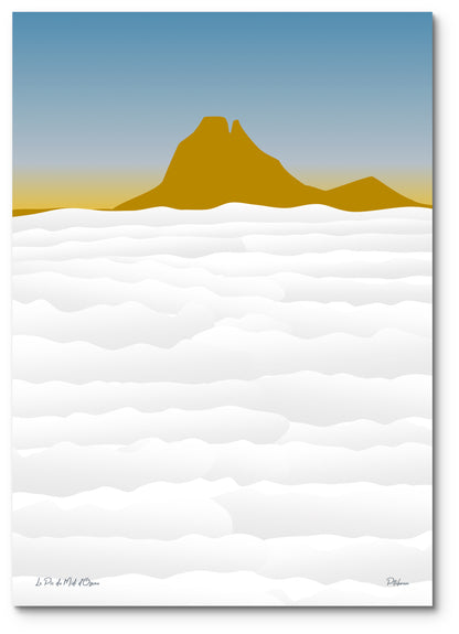 Affiche Pic du Midi d'Ossau illustrée : le pic qui émerge d'une mer de nuages